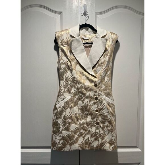 LACE The Label Gold Brocade Cape Sleeve Blazer Mini Dress Size S NWT$490 - Picture 3 of 8